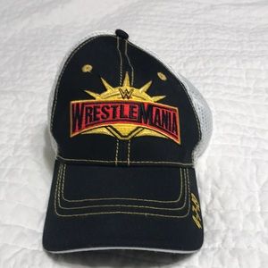 Wrestlemania snap back truckers cap 4-7-19 Euc